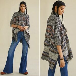 Anthropologie Pilcro Magda Knit Poncho Boho Oversized Wool Sweater XS/S